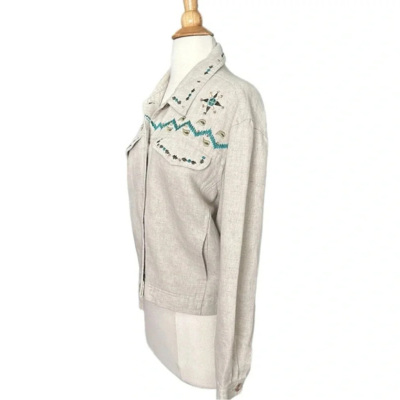 Vintage Y2K Embroidered Cropped Linen Blend Western Shirt Jacket Size Large - Picture 7 of 16